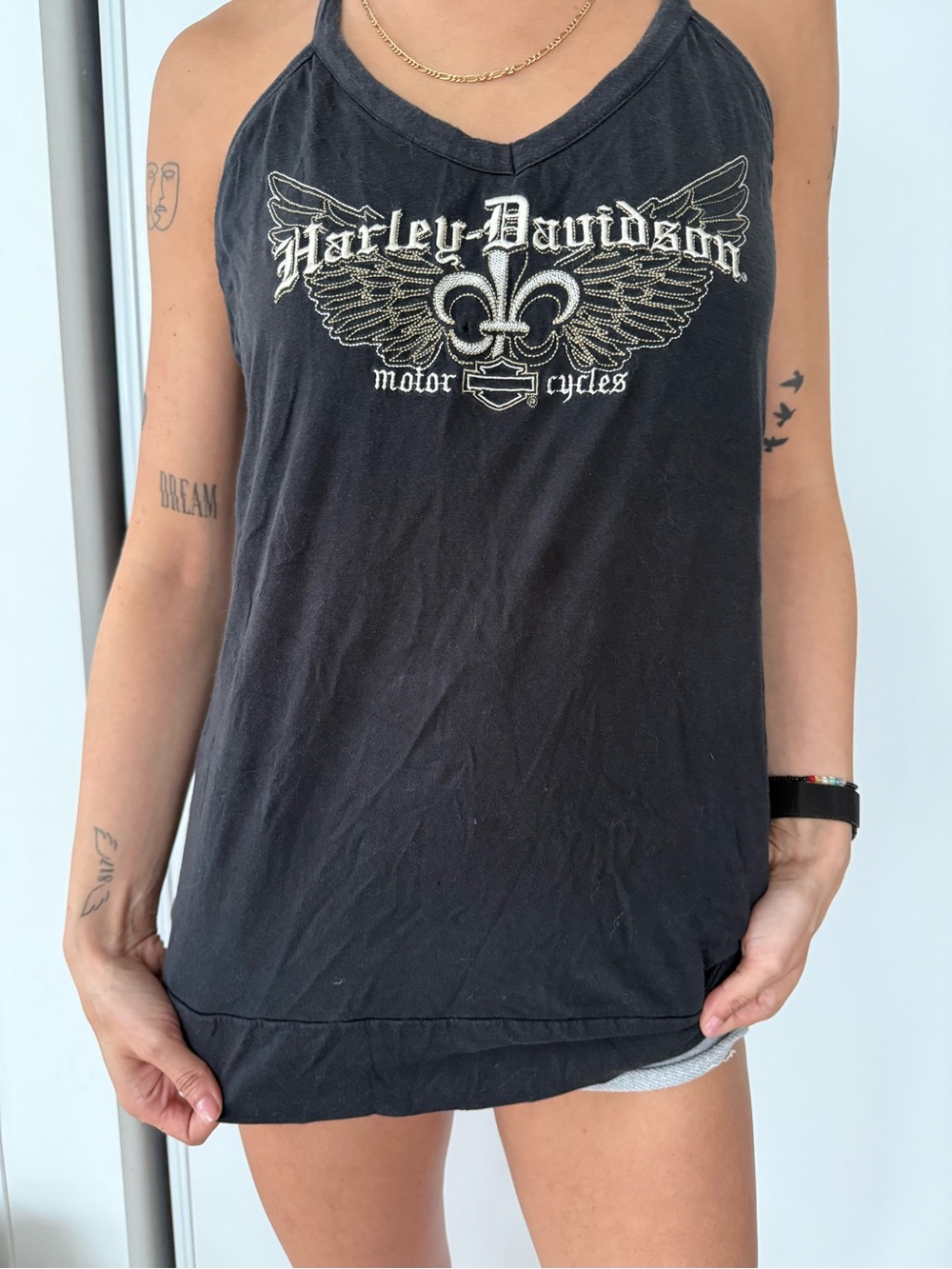 Harley-Davidson Black Tank with Cream Winged Fleur-de-Lis Logo